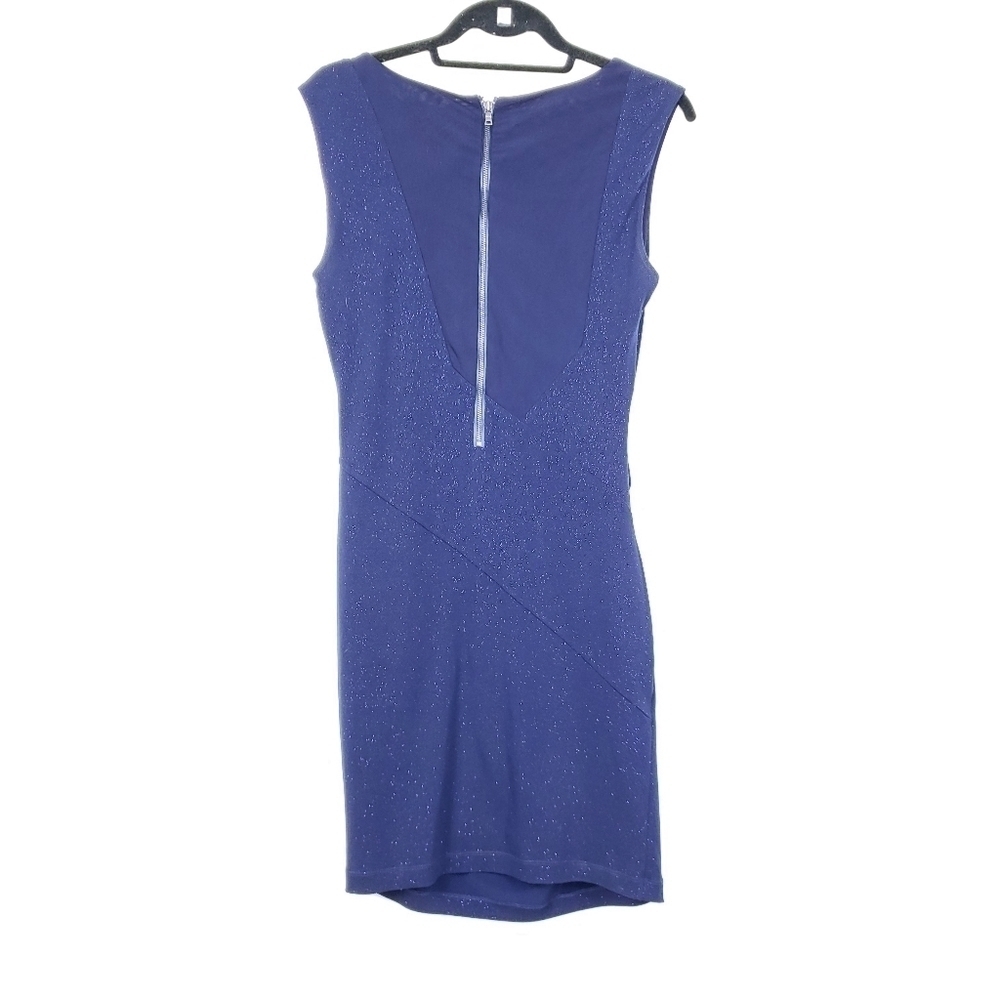 Alice & Olivia navy shimmer fitted body con side rouched back zip dress sz 10 - Picture 4 of 8